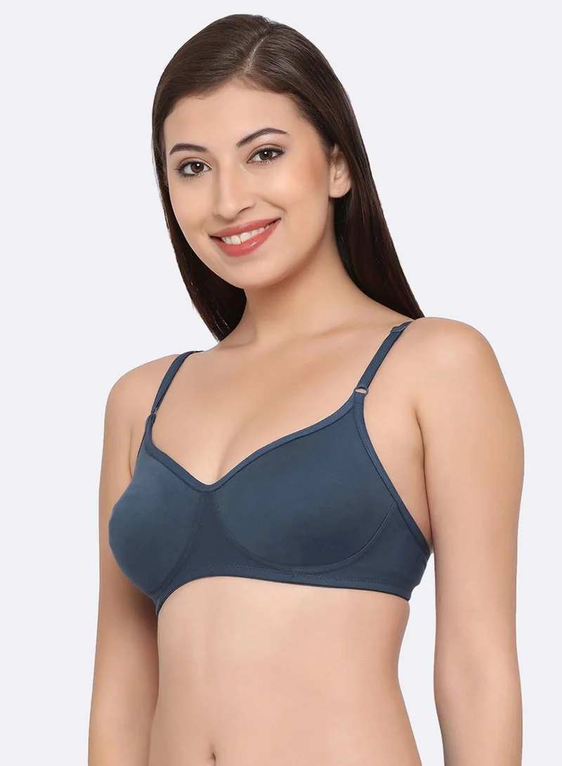Clovia Multicolour Non-Padded Non-Wired Full Coverage T-Shirt Bra in Navy Blue - Cotton for Women | Best Price UAE